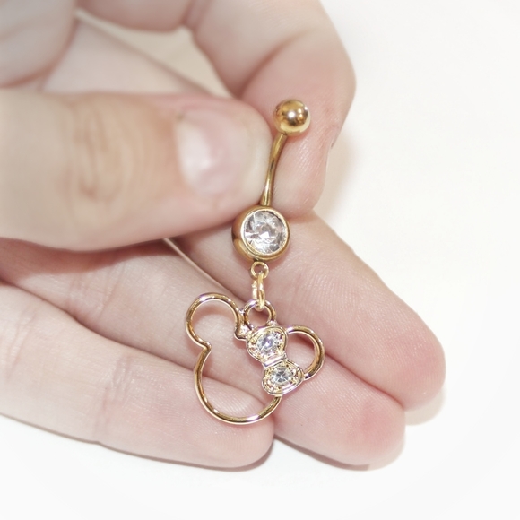 Golden Disney Minnie Mouse crystal bow belly ring - Picture 3 of 5